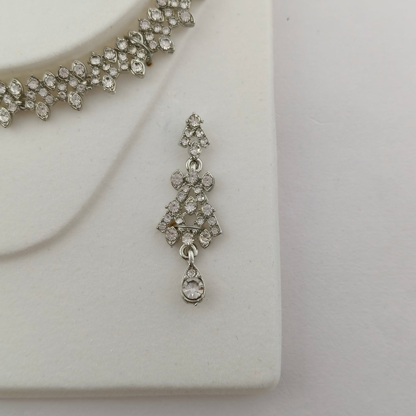 Elegant Short Necklace Set with Earrings & Maang Tika - White, Silver color