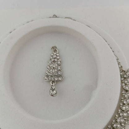 Elegant Short Necklace Set with Earrings & Maang Tika - White, Silver color