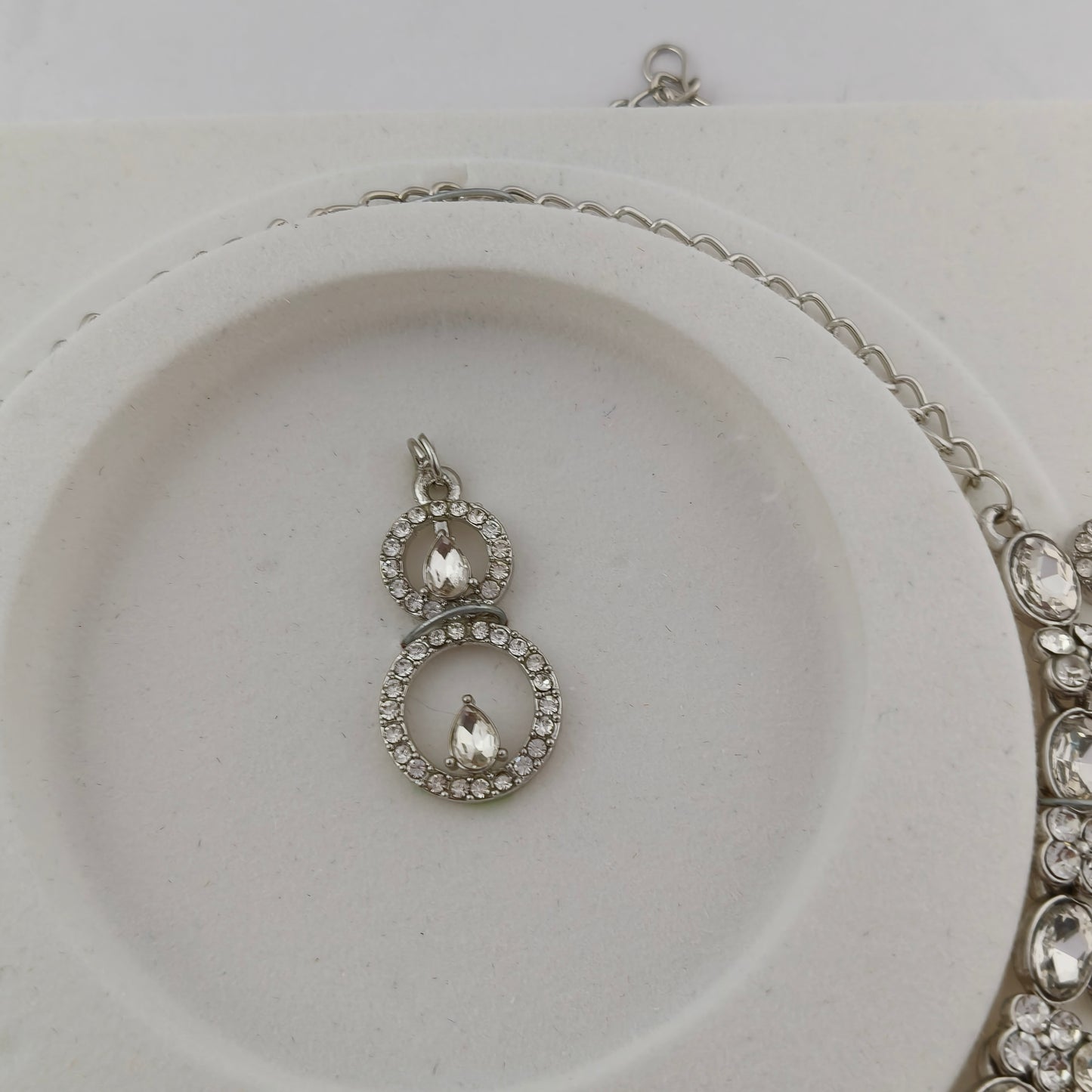 Elegant Short Necklace Set with Earrings & Maang Tika - White, Silver color