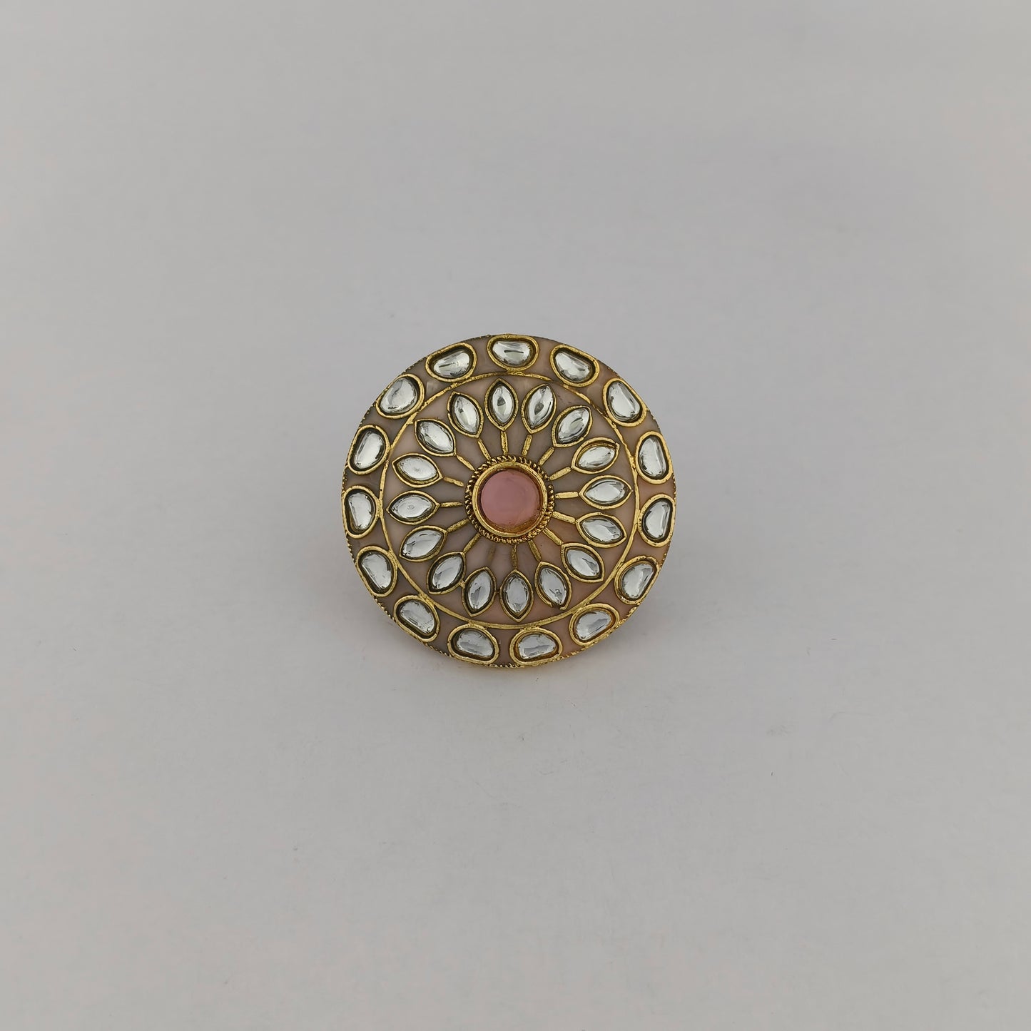 Traditional Meenakari Kundan Ring - Baby Pink