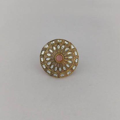 Traditional Meenakari Kundan Ring - Baby Pink