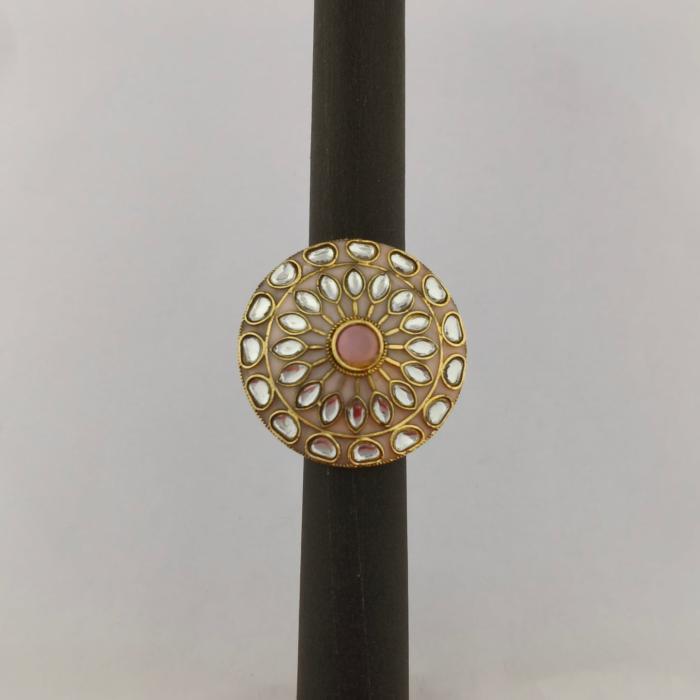 Traditional Meenakari Kundan Ring - Baby Pink