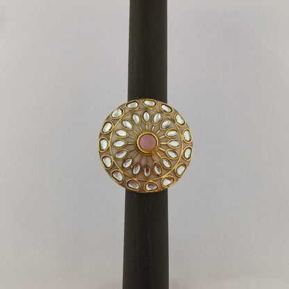 Traditional Meenakari Kundan Ring - Baby Pink