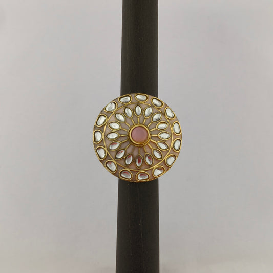 Traditional Meenakari Kundan Ring - Baby Pink