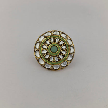 Traditional Meenakari Kundan Ring - Mint Green