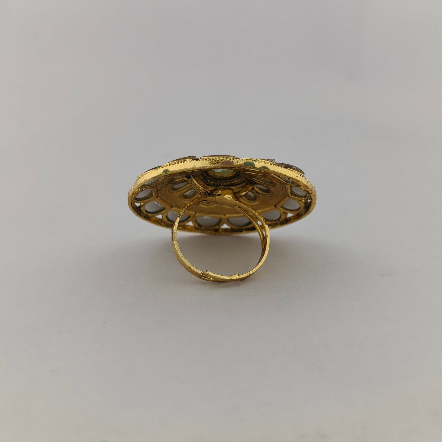Traditional Meenakari Kundan Ring - Mint Green