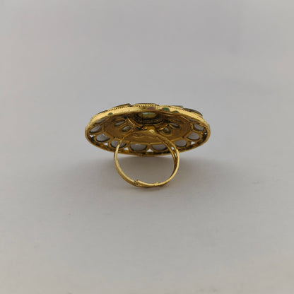 Traditional Meenakari Kundan Ring - Mint Green