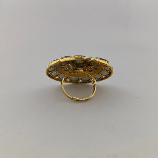 Traditional Meenakari Kundan Ring - Mint Green