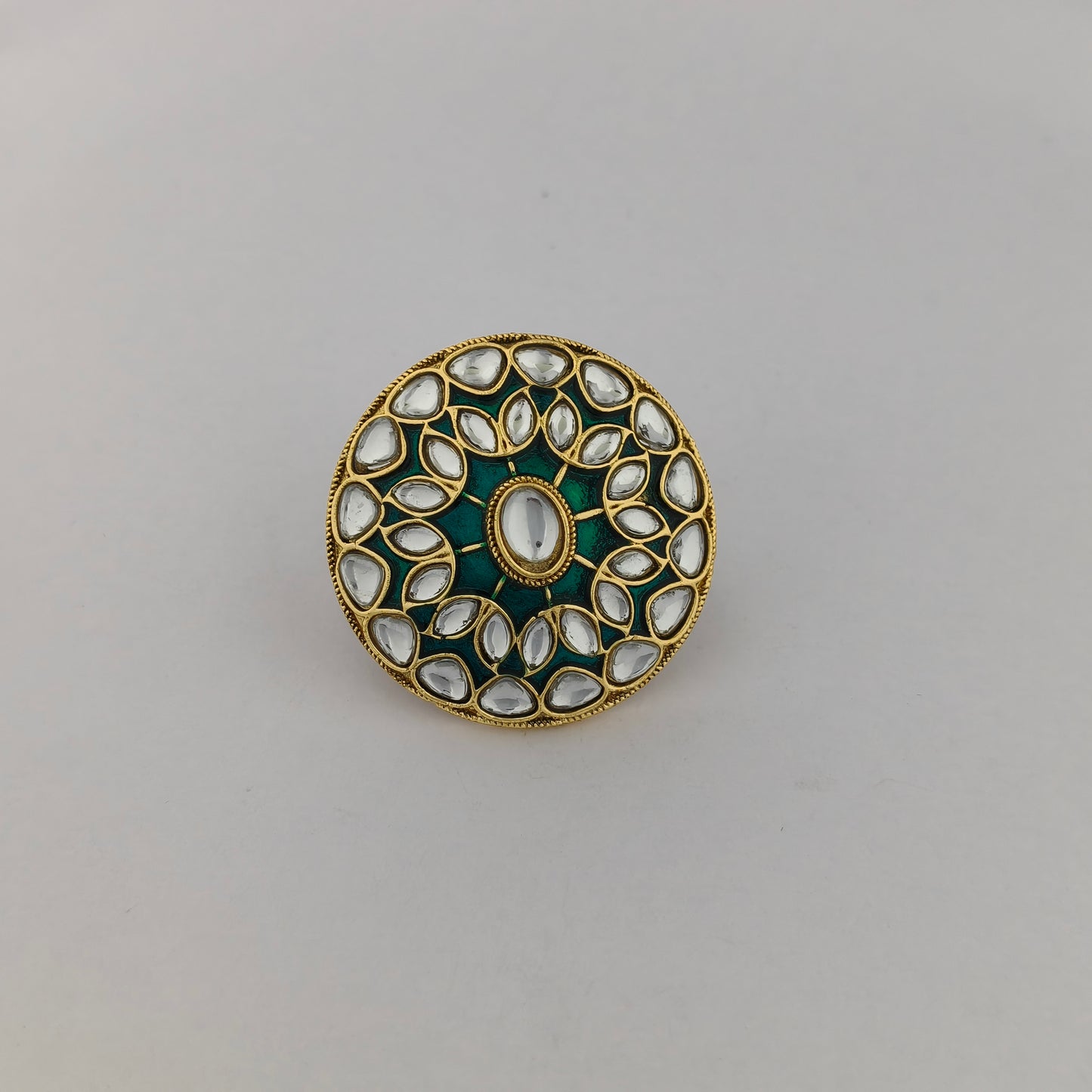 Traditional Meenakari Kundan Ring - Sea Green