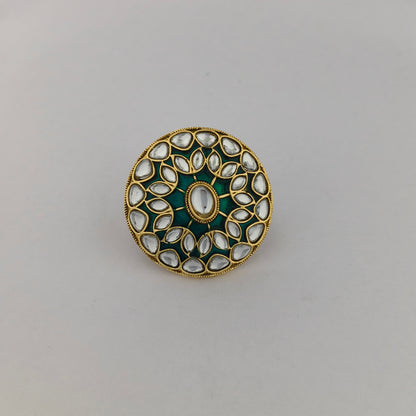 Traditional Meenakari Kundan Ring - Sea Green