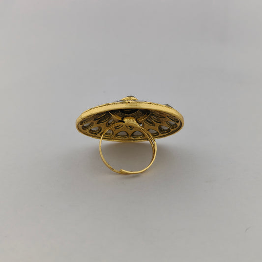 Traditional Meenakari Kundan Ring - Sea Green