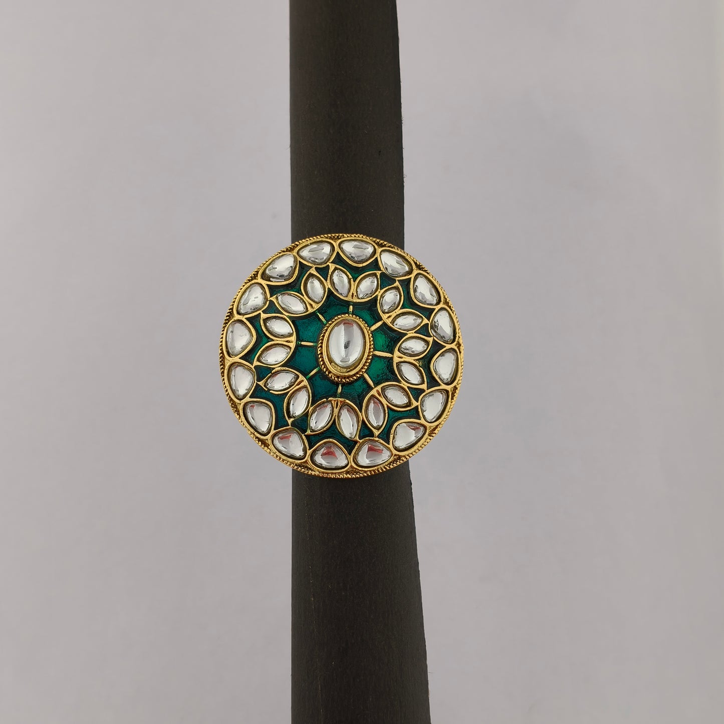 Traditional Meenakari Kundan Ring - Sea Green