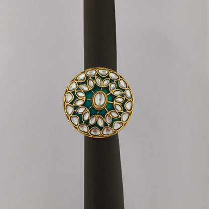 Traditional Meenakari Kundan Ring - Sea Green
