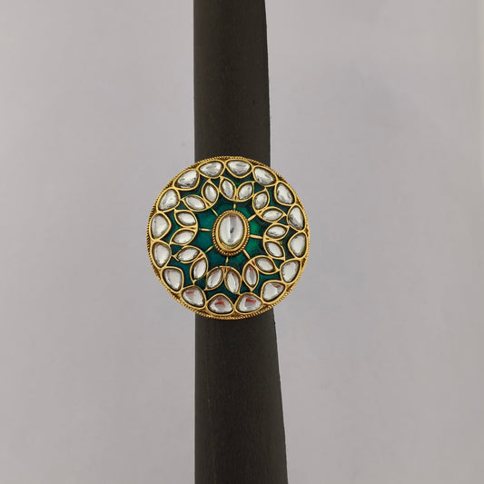 Traditional Meenakari Kundan Ring - Sea Green