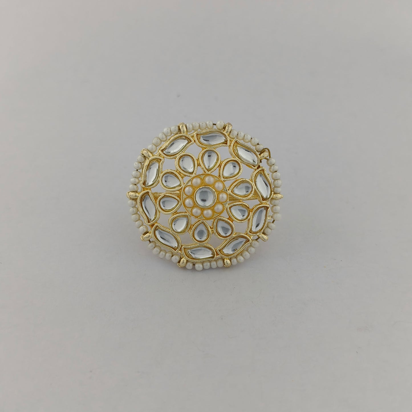 Floral Kundan Pearl Adjustable Ring