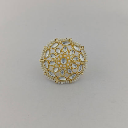 Floral Kundan Pearl Adjustable Ring