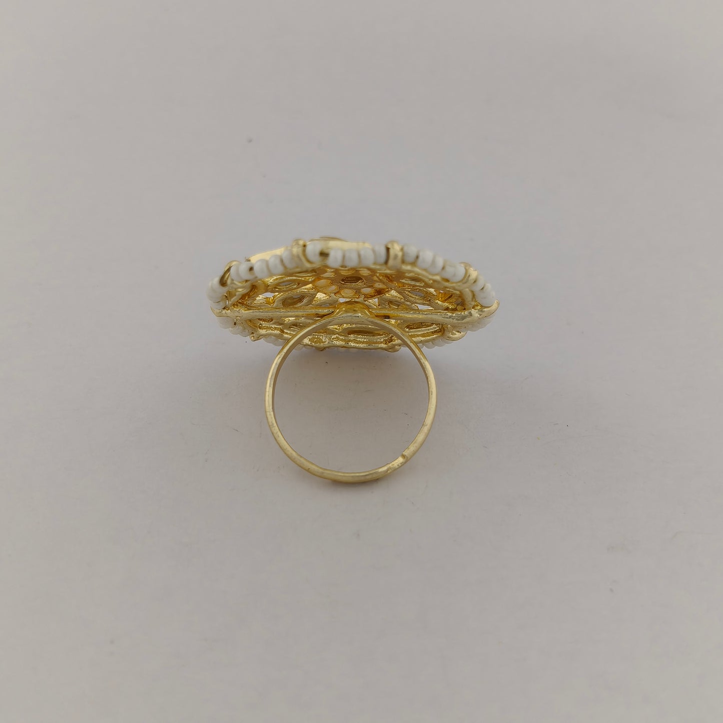 Floral Kundan Pearl Adjustable Ring