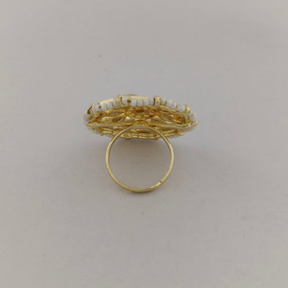 Floral Kundan Pearl Adjustable Ring