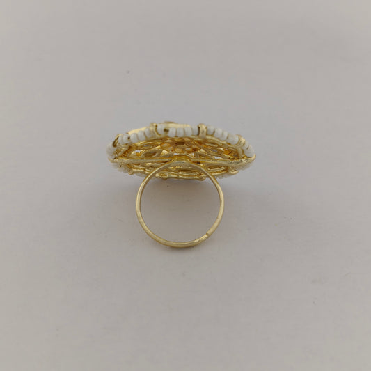 Floral Kundan Pearl Adjustable Ring