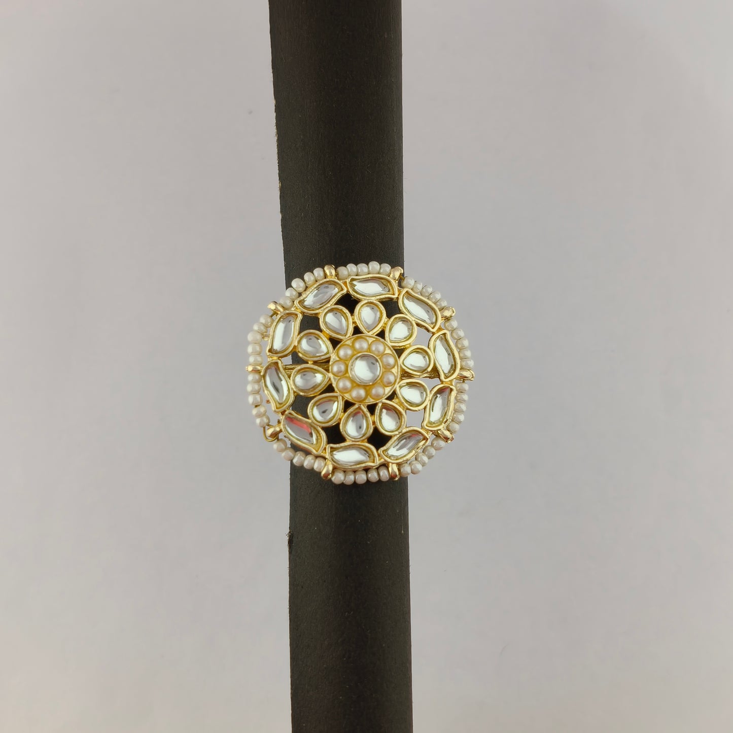 Floral Kundan Pearl Adjustable Ring
