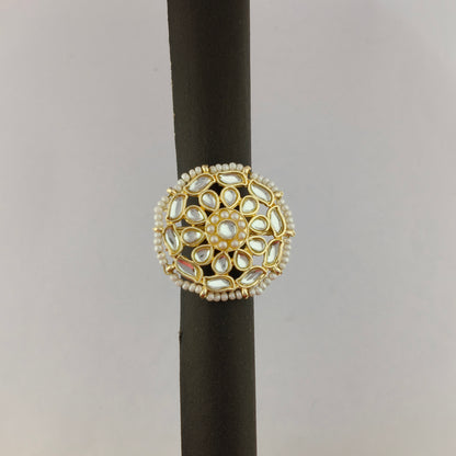 Floral Kundan Pearl Adjustable Ring