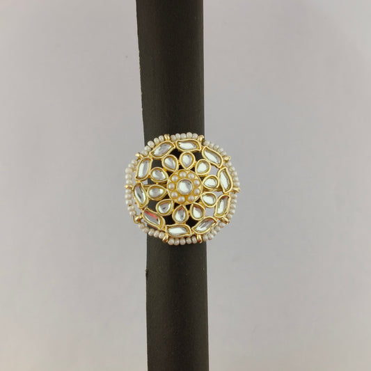 Floral Kundan Pearl Adjustable Ring