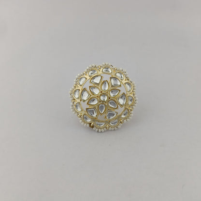 Floral Kundan Pearl Adjustable Ring