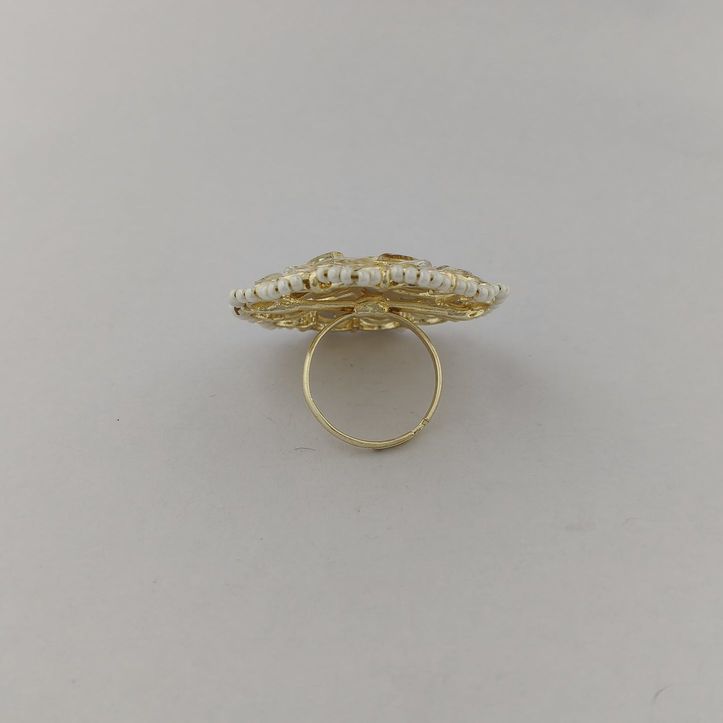 Floral Kundan Pearl Adjustable Ring