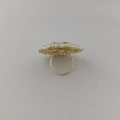 Floral Kundan Pearl Adjustable Ring