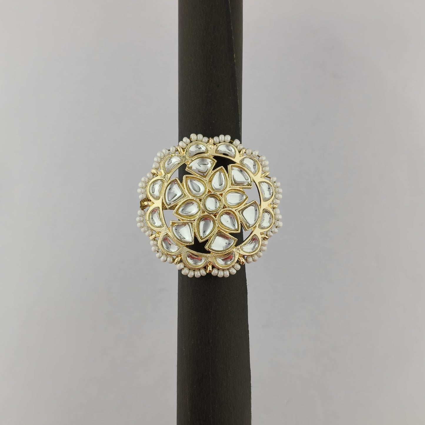Floral Kundan Pearl Adjustable Ring