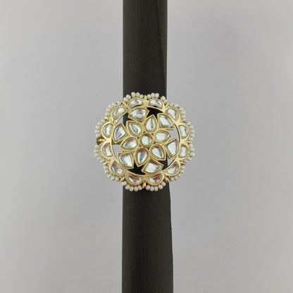 Floral Kundan Pearl Adjustable Ring