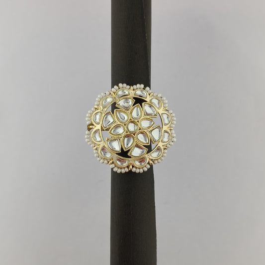 Floral Kundan Pearl Adjustable Ring