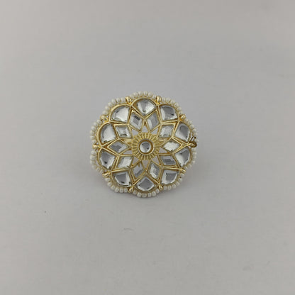 Star Kundan Pearl Adjustable Ring