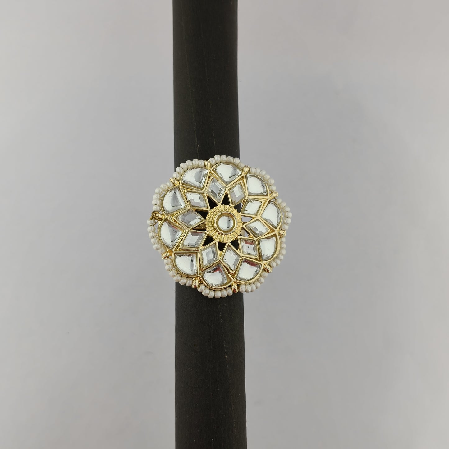 Star Kundan Pearl Adjustable Ring