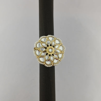 Star Kundan Pearl Adjustable Ring