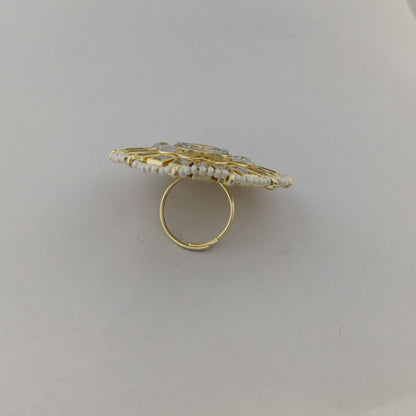 Vintage Kundan Pearl Adjustable Ring