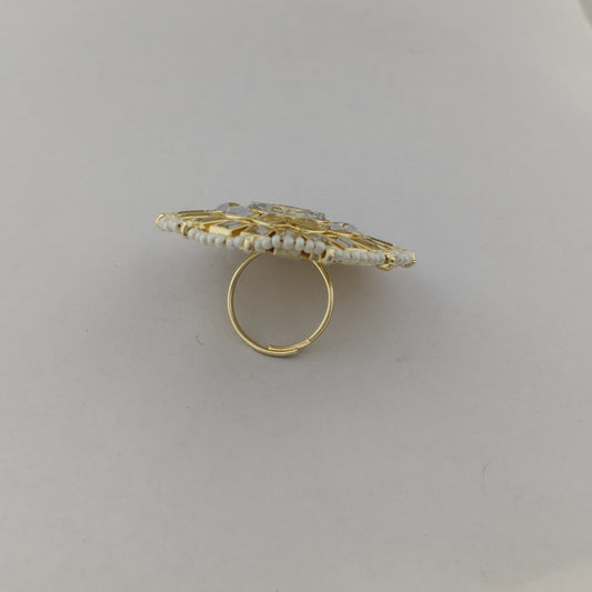 Vintage Kundan Pearl Adjustable Ring