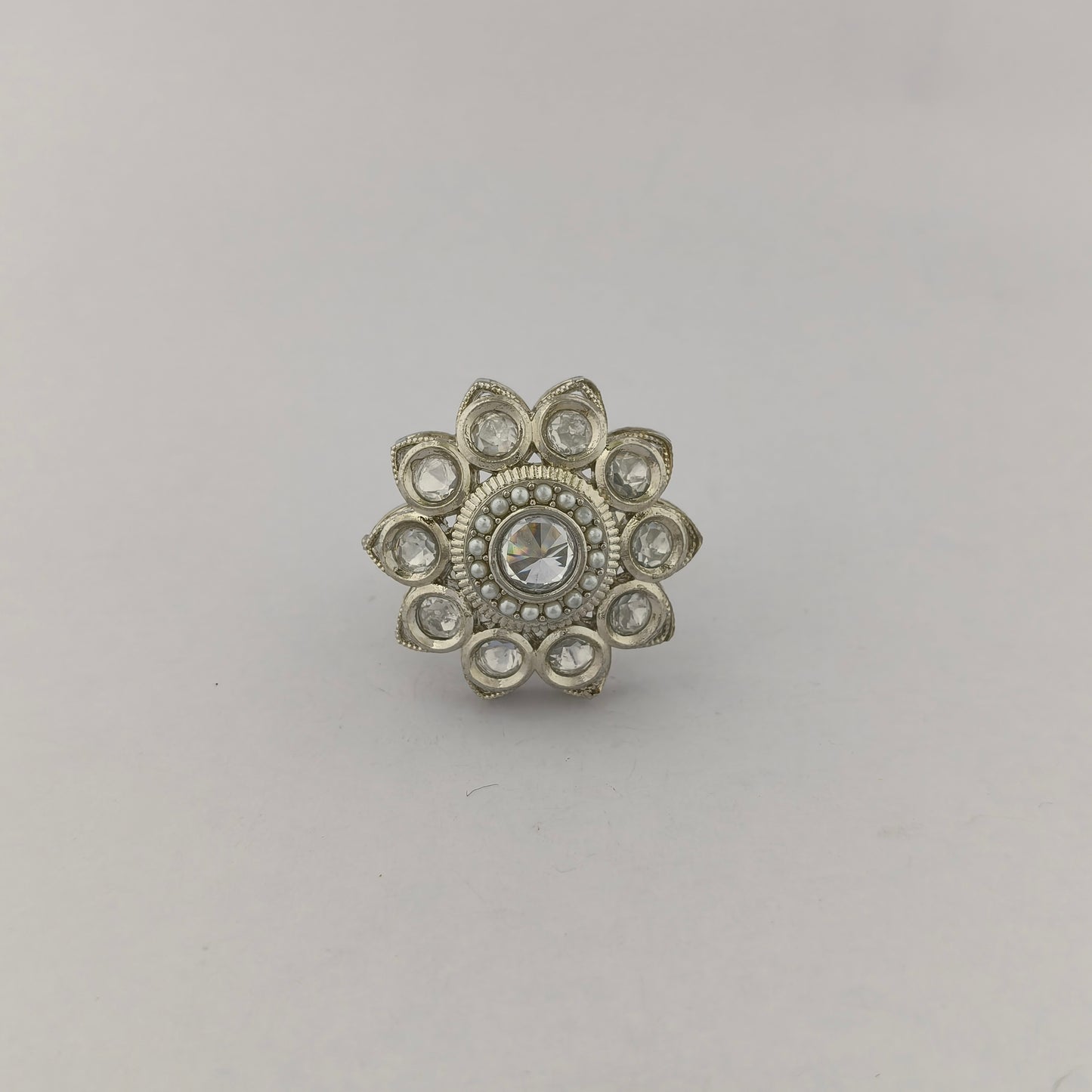 Silver Coated Floral Statement Ring
