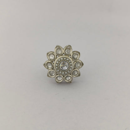 Silver Coated Floral Statement Ring