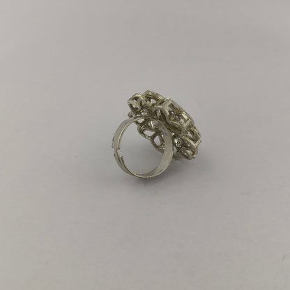 Silver Coated Floral Statement Ring