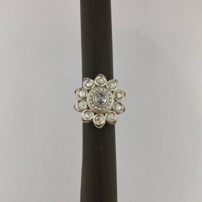 Silver Coated Floral Statement Ring