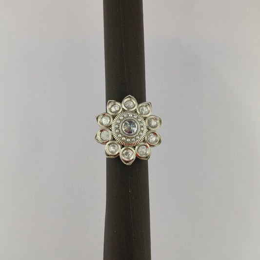 Silver Coated Floral Statement Ring