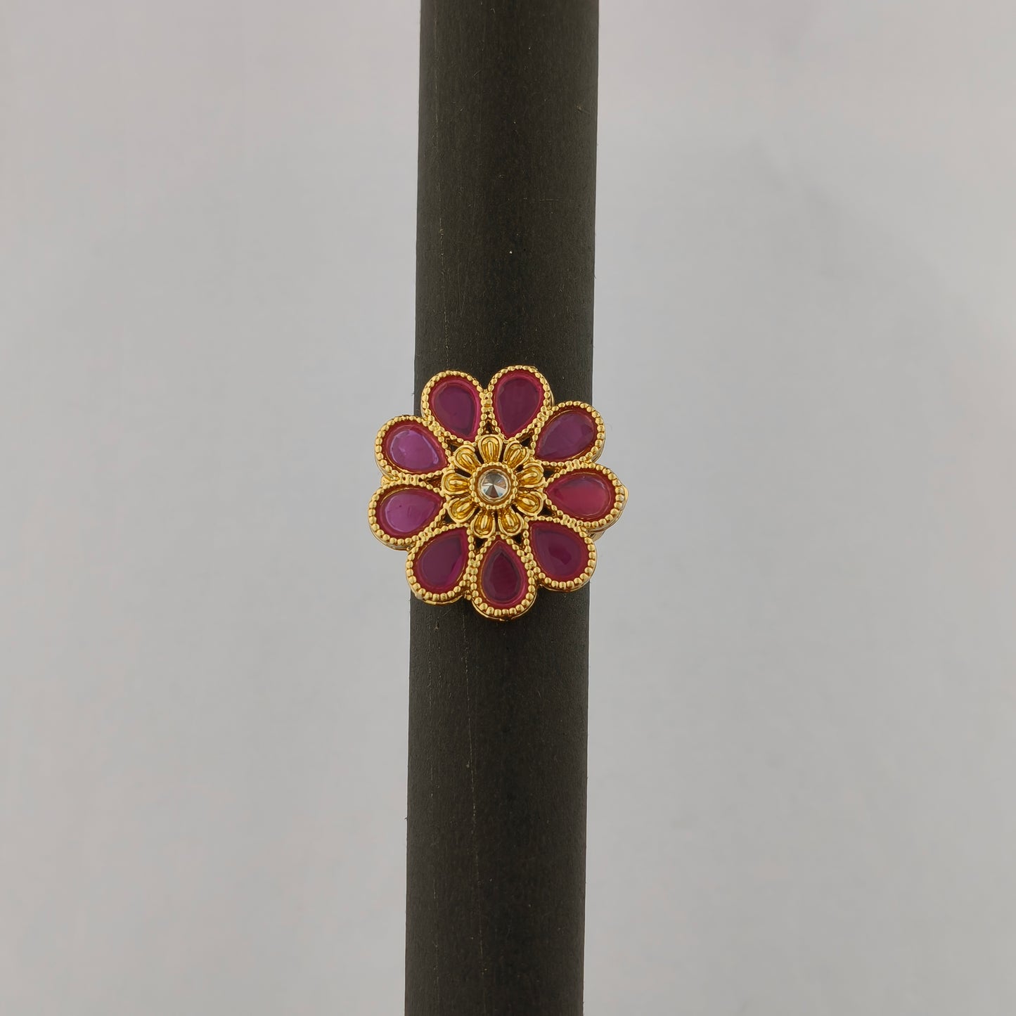 Gold Plated Ruby Floral Ring