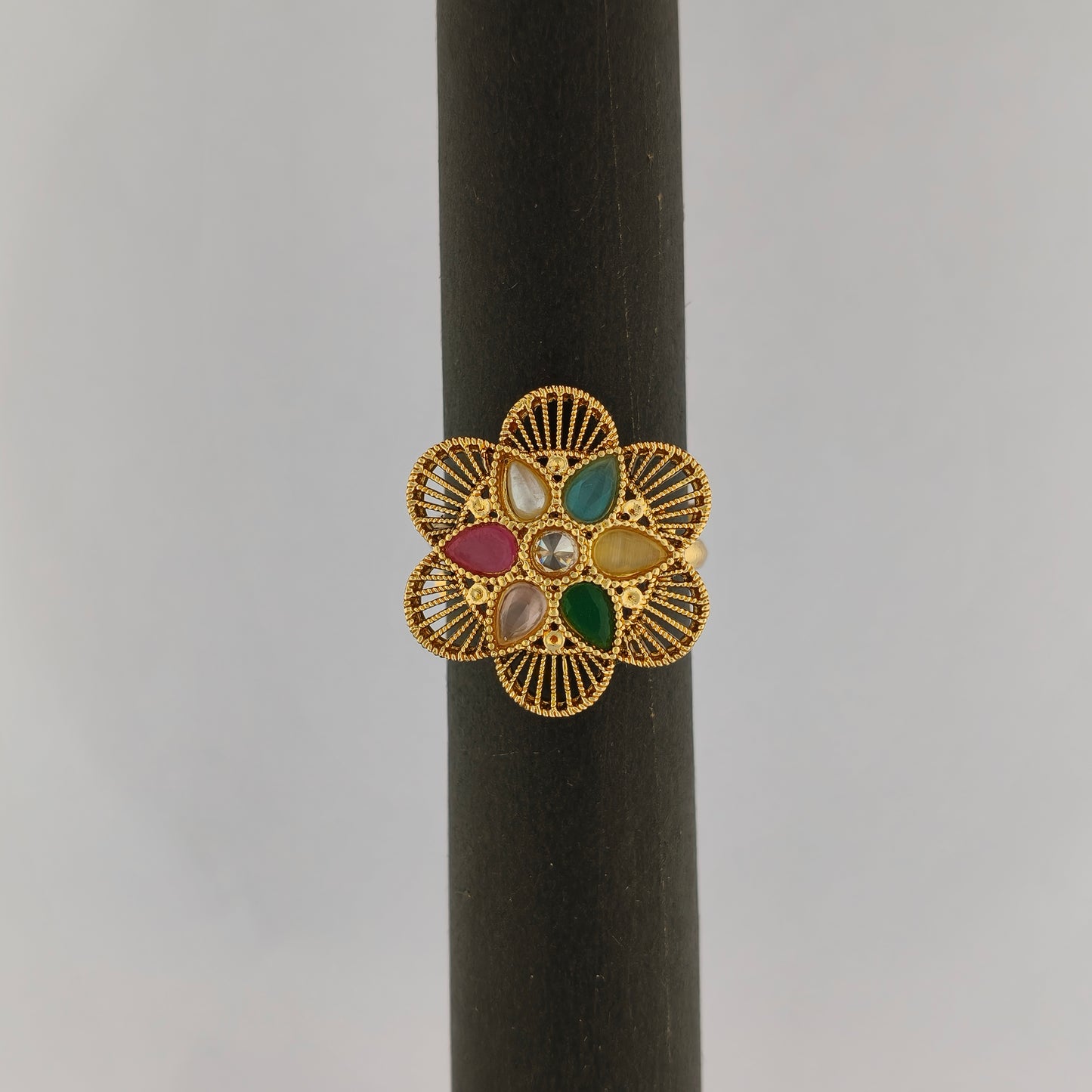 Gold Plated Multi-Stone Floral Ring