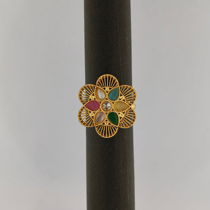 Gold Plated Multi-Stone Floral Ring