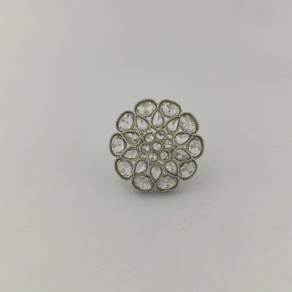 Silver Coated Floral Statement Ring
