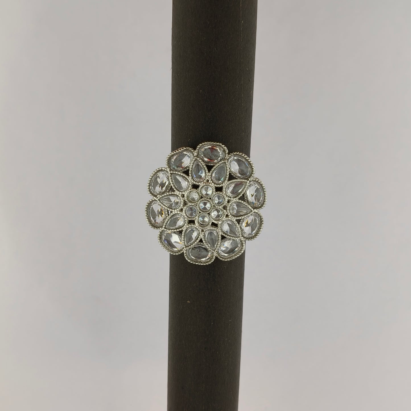 Silver Coated Floral Statement Ring