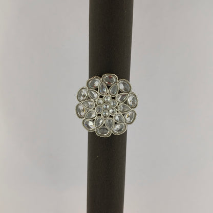 Silver Coated Floral Statement Ring