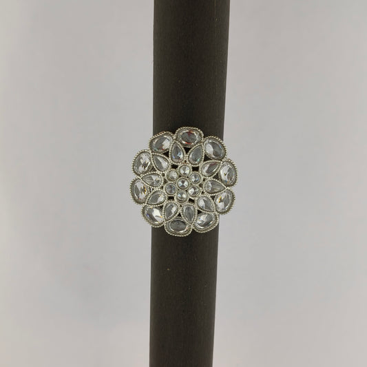 Silver Coated Floral Statement Ring
