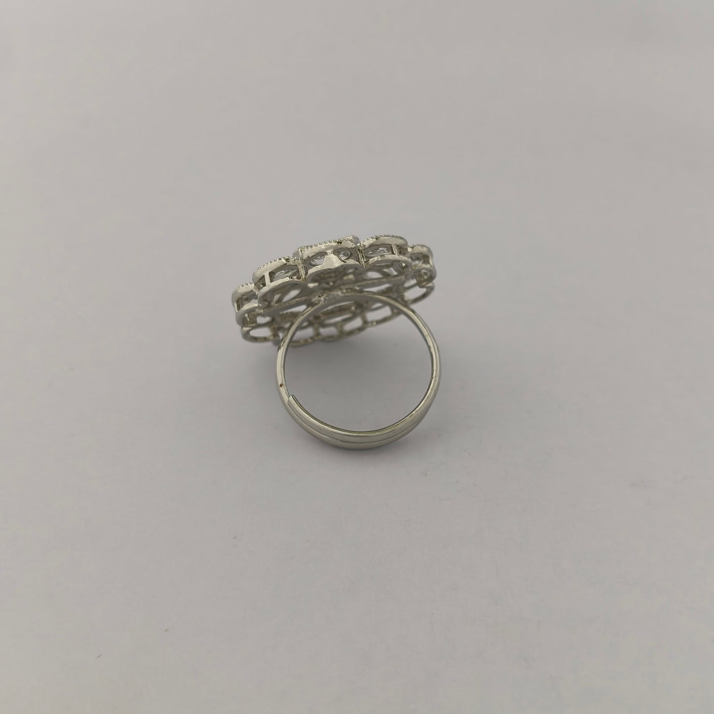 Silver Coated Floral Statement Ring